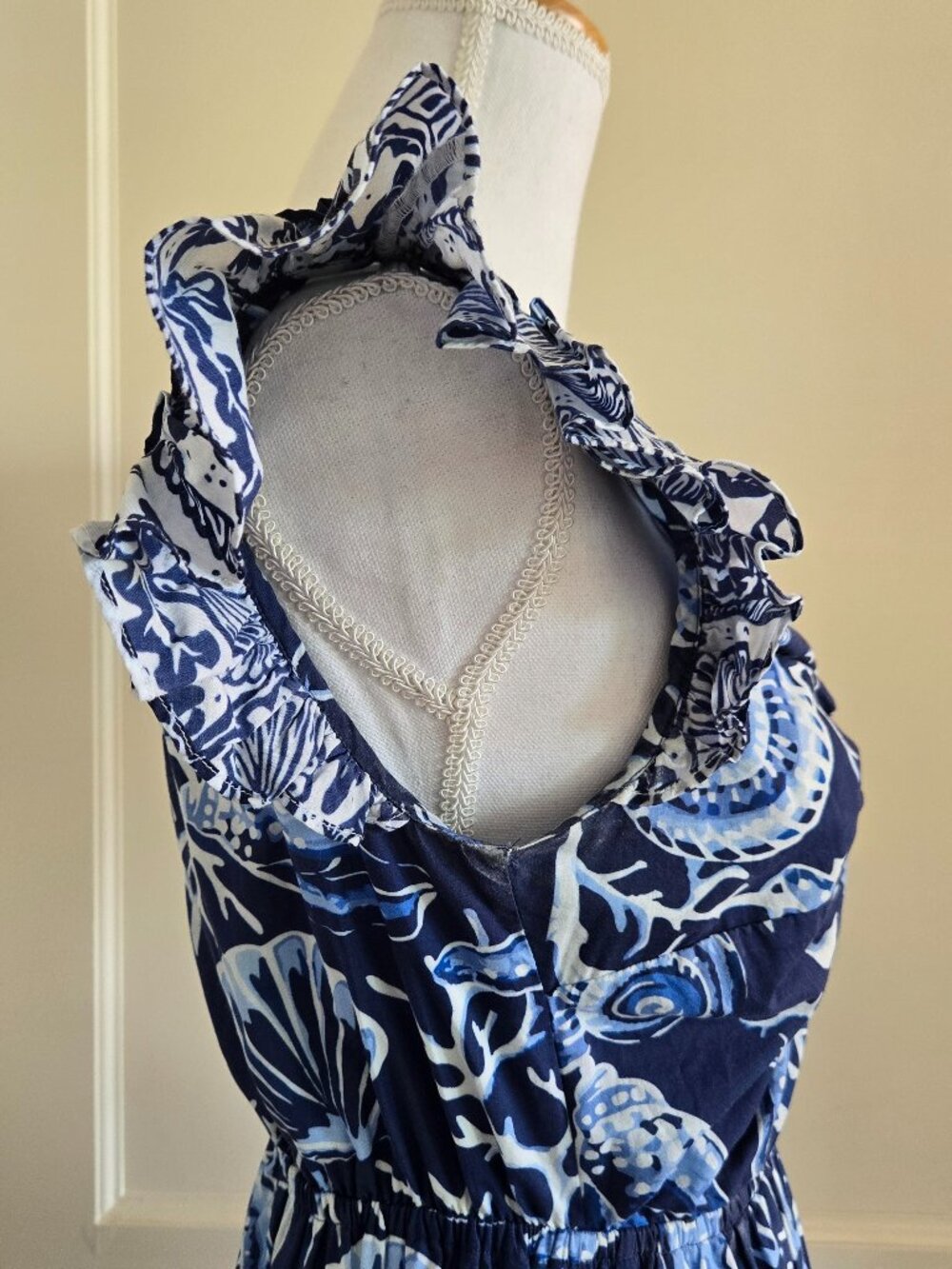 King + Pitt Navy Blue Sea Ocean Theme Ruffle Frill Cap Sleeve Maxi Dress Small - Picture 6 of 16
